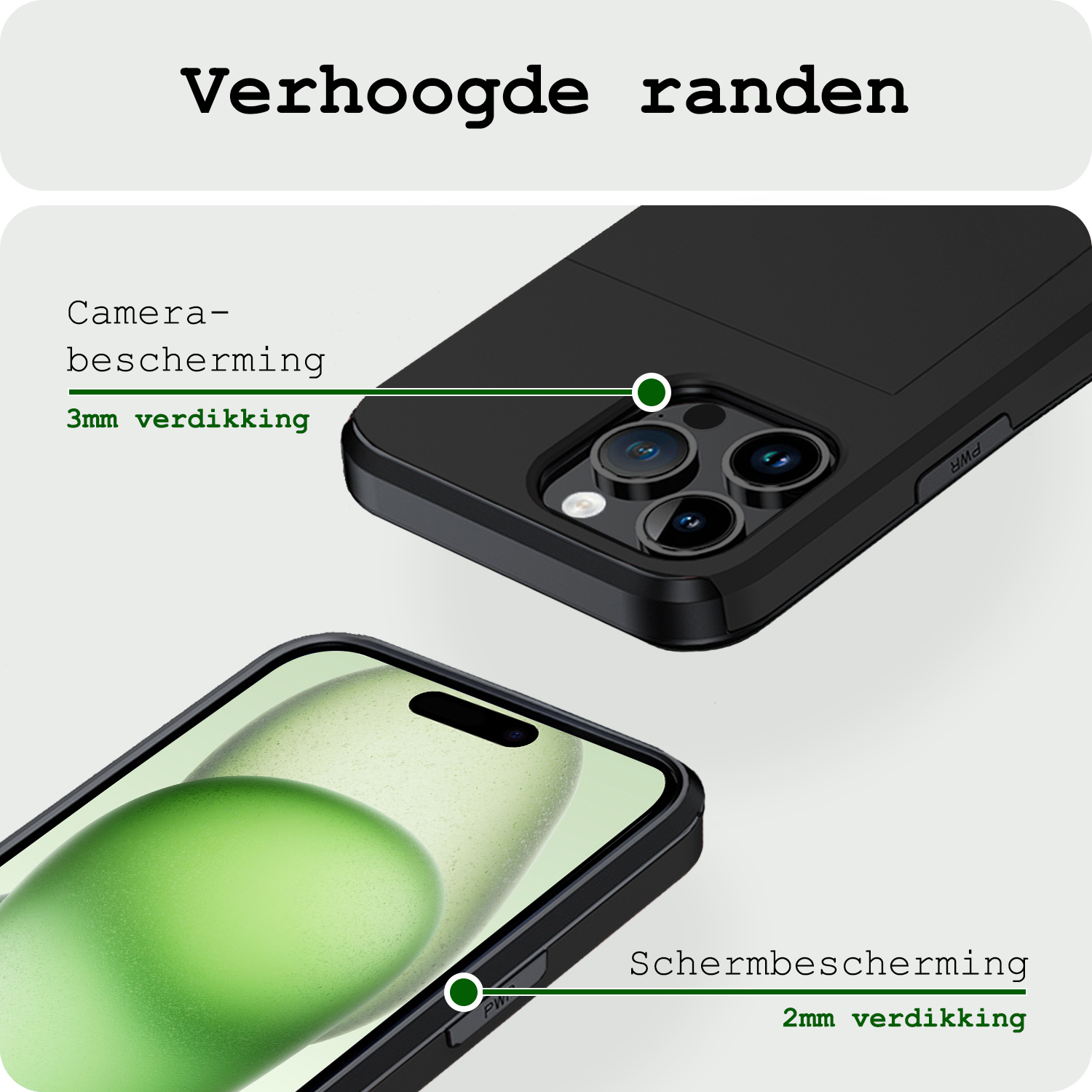 BASEY. Hoes Geschikt voor iPhone 15 Pro Hoesje Hard Case Met Pas Houder Met 2x Screenprotector - Hoesje Geschikt voor iPhone 15 Pro Hoes Shockproof Hard Cover Met Kaarthouder - Zwart