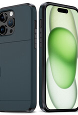 BASEY. Hoes Geschikt voor iPhone 15 Pro Max Hoesje Hard Case Met Pas Houder - Hoesje Geschikt voor iPhone 15 Pro Max Hoes Shockproof Hard Cover Met Kaarthouder - Donker Blauw