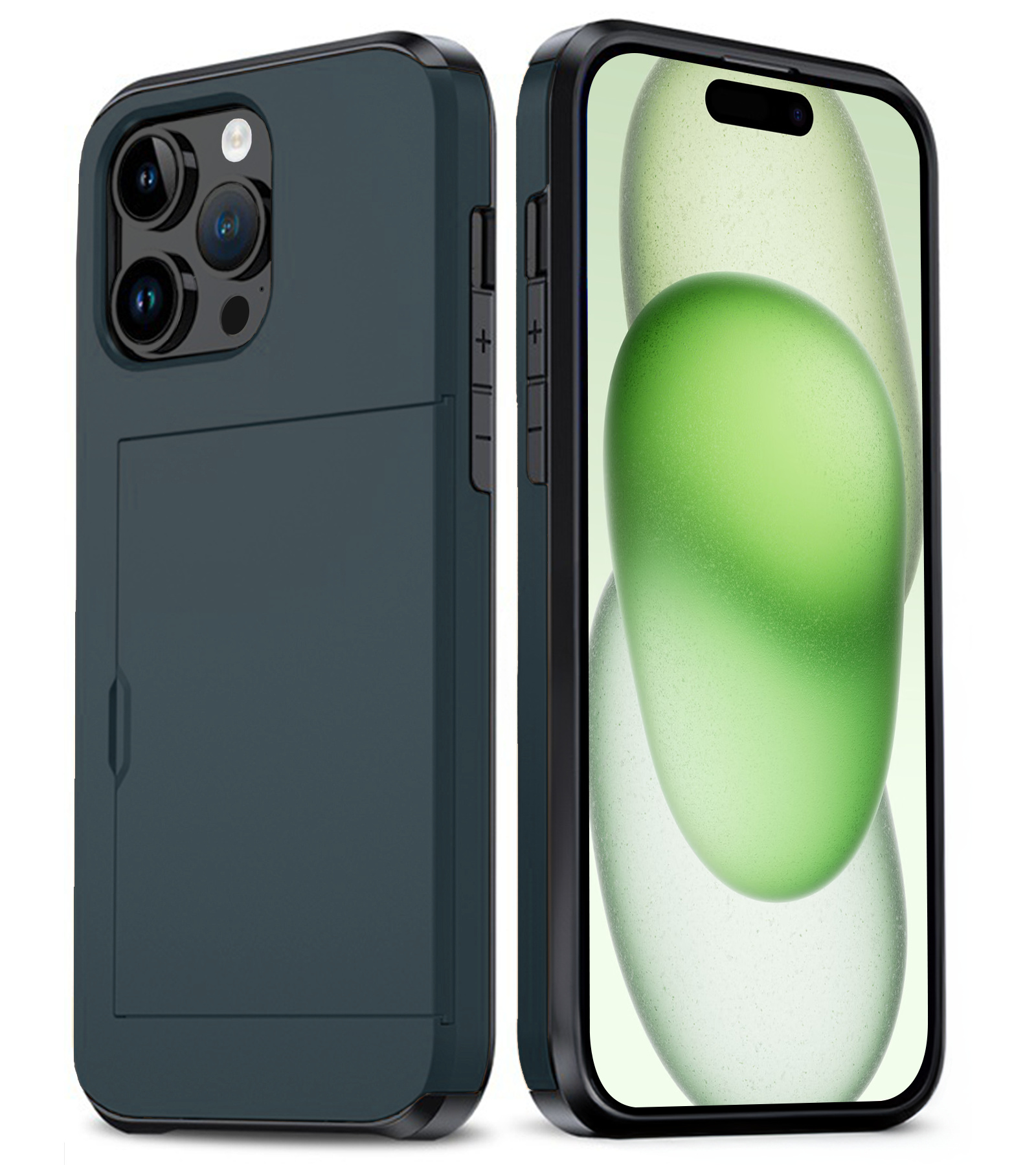 BASEY. Hoes Geschikt voor iPhone 15 Pro Max Hoesje Hard Case Met Pas Houder - Hoesje Geschikt voor iPhone 15 Pro Max Hoes Shockproof Hard Cover Met Kaarthouder - Donker Blauw