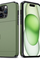 BASEY. Hoes Geschikt voor iPhone 15 Pro Max Hoesje Hard Case Met Pas Houder - Hoesje Geschikt voor iPhone 15 Pro Max Hoes Shockproof Hard Cover Met Kaarthouder - Donker Groen