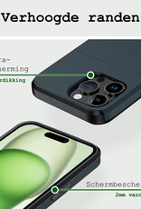 BASEY. Hoes Geschikt voor iPhone 15 Pro Max Hoesje Hard Case Met Pas Houder Met Screenprotector - Hoesje Geschikt voor iPhone 15 Pro Max Hoes Shockproof Hard Cover Met Kaarthouder - Donker Blauw