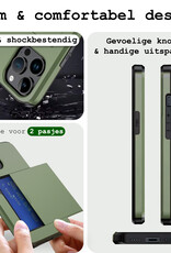 BASEY. Hoes Geschikt voor iPhone 15 Pro Max Hoesje Hard Case Met Pas Houder Met Screenprotector - Hoesje Geschikt voor iPhone 15 Pro Max Hoes Shockproof Hard Cover Met Kaarthouder - Donker Groen