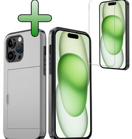 BASEY. BASEY. iPhone 15 Pro Max Hoesje Pashouder Hard Met Screenprotector - Grijs