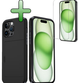 BASEY. BASEY. iPhone 15 Pro Max Hoesje Pashouder Hard Met Screenprotector - Zwart