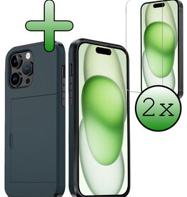 BASEY. BASEY. iPhone 15 Pro Max Hoesje Pashouder Hard Met 2x Screenprotector - Donker Blauw