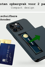 BASEY. Hoes Geschikt voor iPhone 15 Pro Max Hoesje Hard Case Met Pas Houder Met 2x Screenprotector - Hoesje Geschikt voor iPhone 15 Pro Max Hoes Shockproof Hard Cover Met Kaarthouder - Donker Blauw