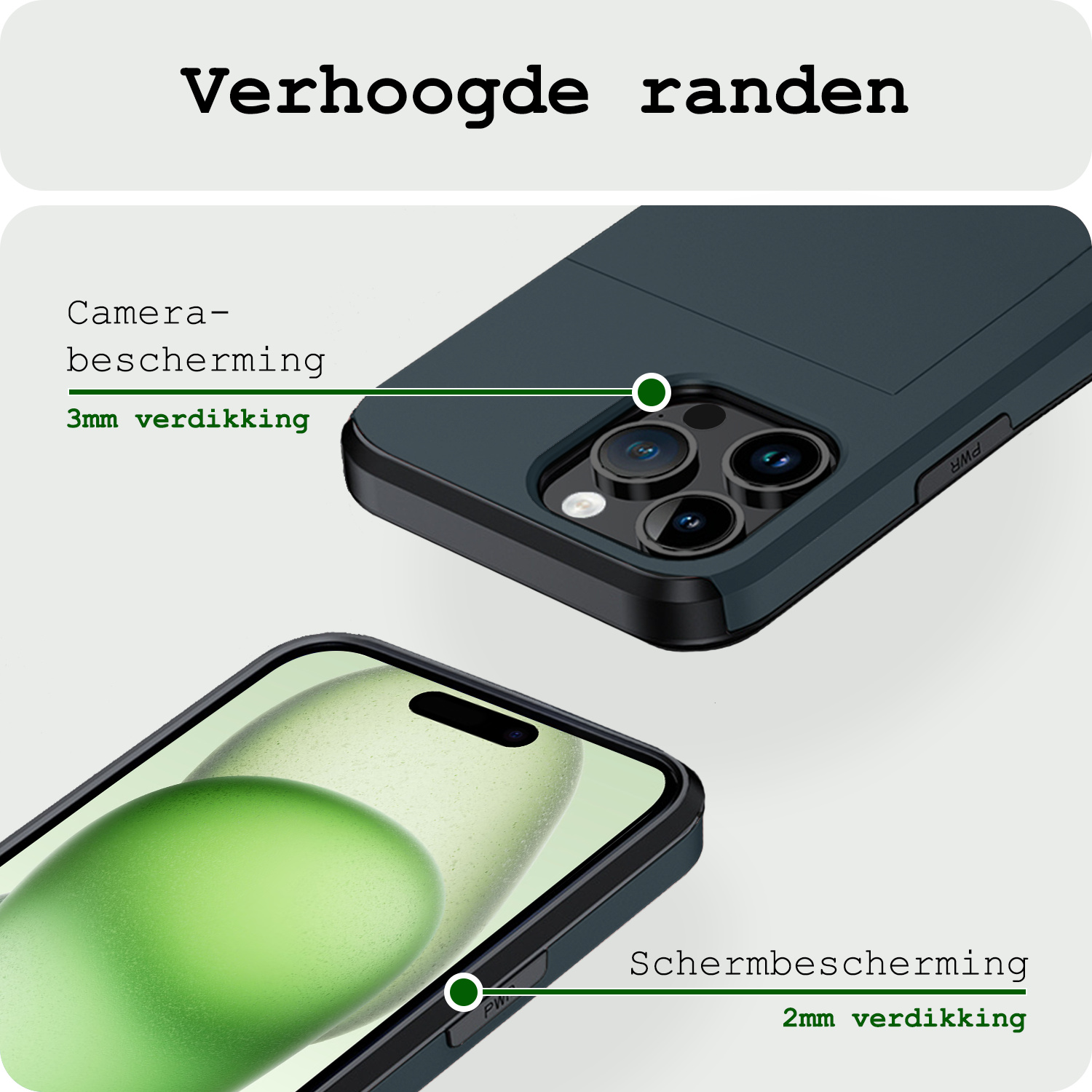 BASEY. Hoes Geschikt voor iPhone 15 Pro Max Hoesje Hard Case Met Pas Houder Met 2x Screenprotector - Hoesje Geschikt voor iPhone 15 Pro Max Hoes Shockproof Hard Cover Met Kaarthouder - Donker Blauw