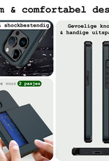 BASEY. Hoes Geschikt voor iPhone 15 Pro Max Hoesje Hard Case Met Pas Houder Met 2x Screenprotector - Hoesje Geschikt voor iPhone 15 Pro Max Hoes Shockproof Hard Cover Met Kaarthouder - Donker Blauw