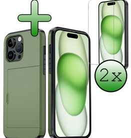 BASEY. BASEY. iPhone 15 Pro Max Hoesje Pashouder Hard Met 2x Screenprotector - Donker Groen