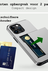 BASEY. Hoes Geschikt voor iPhone 15 Pro Max Hoesje Hard Case Met Pas Houder Met 2x Screenprotector - Hoesje Geschikt voor iPhone 15 Pro Max Hoes Shockproof Hard Cover Met Kaarthouder - Grijs