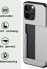 BASEY. Hoes Geschikt voor iPhone 15 Pro Max Hoesje Hard Case Met Pas Houder Met 2x Screenprotector - Hoesje Geschikt voor iPhone 15 Pro Max Hoes Shockproof Hard Cover Met Kaarthouder - Grijs