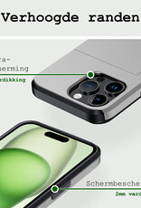 BASEY. Hoes Geschikt voor iPhone 15 Pro Max Hoesje Hard Case Met Pas Houder Met 2x Screenprotector - Hoesje Geschikt voor iPhone 15 Pro Max Hoes Shockproof Hard Cover Met Kaarthouder - Grijs
