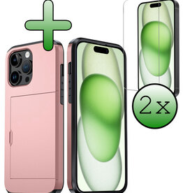 BASEY. BASEY. iPhone 15 Pro Max Hoesje Pashouder Hard Met 2x Screenprotector - Rosé Goud