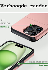 BASEY. Hoes Geschikt voor iPhone 15 Pro Max Hoesje Hard Case Met Pas Houder Met 2x Screenprotector - Hoesje Geschikt voor iPhone 15 Pro Max Hoes Shockproof Hard Cover Met Kaarthouder - Rosé Goud
