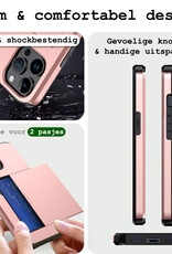BASEY. Hoes Geschikt voor iPhone 15 Pro Max Hoesje Hard Case Met Pas Houder Met 2x Screenprotector - Hoesje Geschikt voor iPhone 15 Pro Max Hoes Shockproof Hard Cover Met Kaarthouder - Rosé Goud