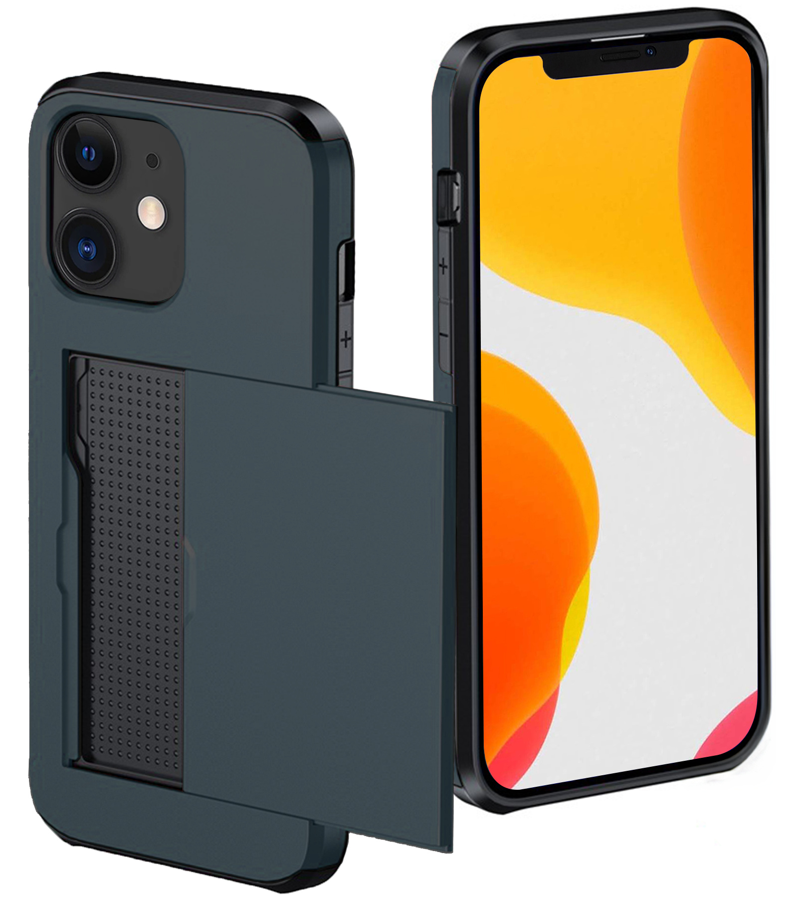 NoXx Hoes Geschikt voor iPhone 11 Hoesje Pasjeshouder Hard Cover Shock Proof Hard Case Hoes Met Kaarthouder - Donker Blauw