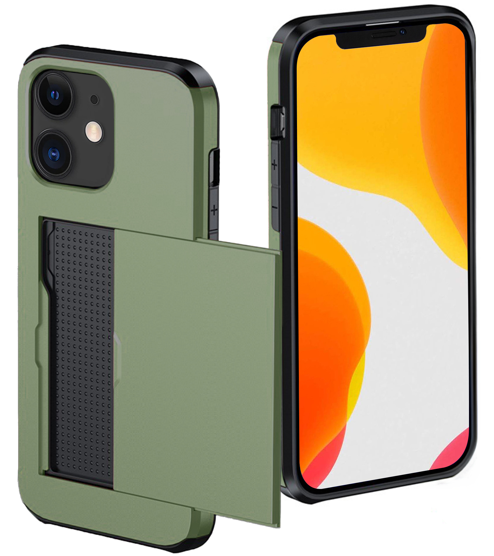 NoXx Hoes Geschikt voor iPhone 11 Hoesje Pasjeshouder Hard Cover Shock Proof Hard Case Hoes Met Kaarthouder - Donker Groen