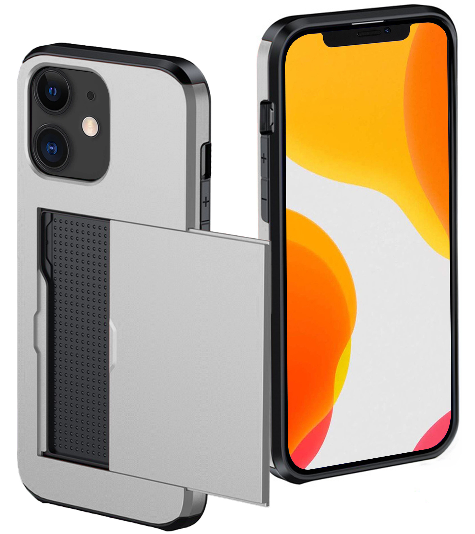 NoXx Hoes Geschikt voor iPhone 11 Hoesje Pasjeshouder Hard Cover Shock Proof Hard Case Hoes Met Kaarthouder - Grijs