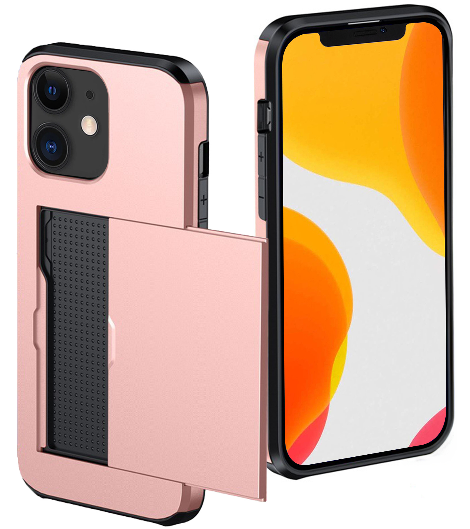 NoXx Hoes Geschikt voor iPhone 11 Hoesje Pasjeshouder Hard Cover Shock Proof Hard Case Hoes Met Kaarthouder - Rosé Goud
