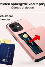 NoXx Hoes Geschikt voor iPhone 11 Hoesje Pasjeshouder Hard Cover Shock Proof Hard Case Hoes Met Kaarthouder - Rosé Goud