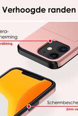 NoXx Hoes Geschikt voor iPhone 11 Hoesje Pasjeshouder Hard Cover Shock Proof Hard Case Hoes Met Kaarthouder - Rosé Goud