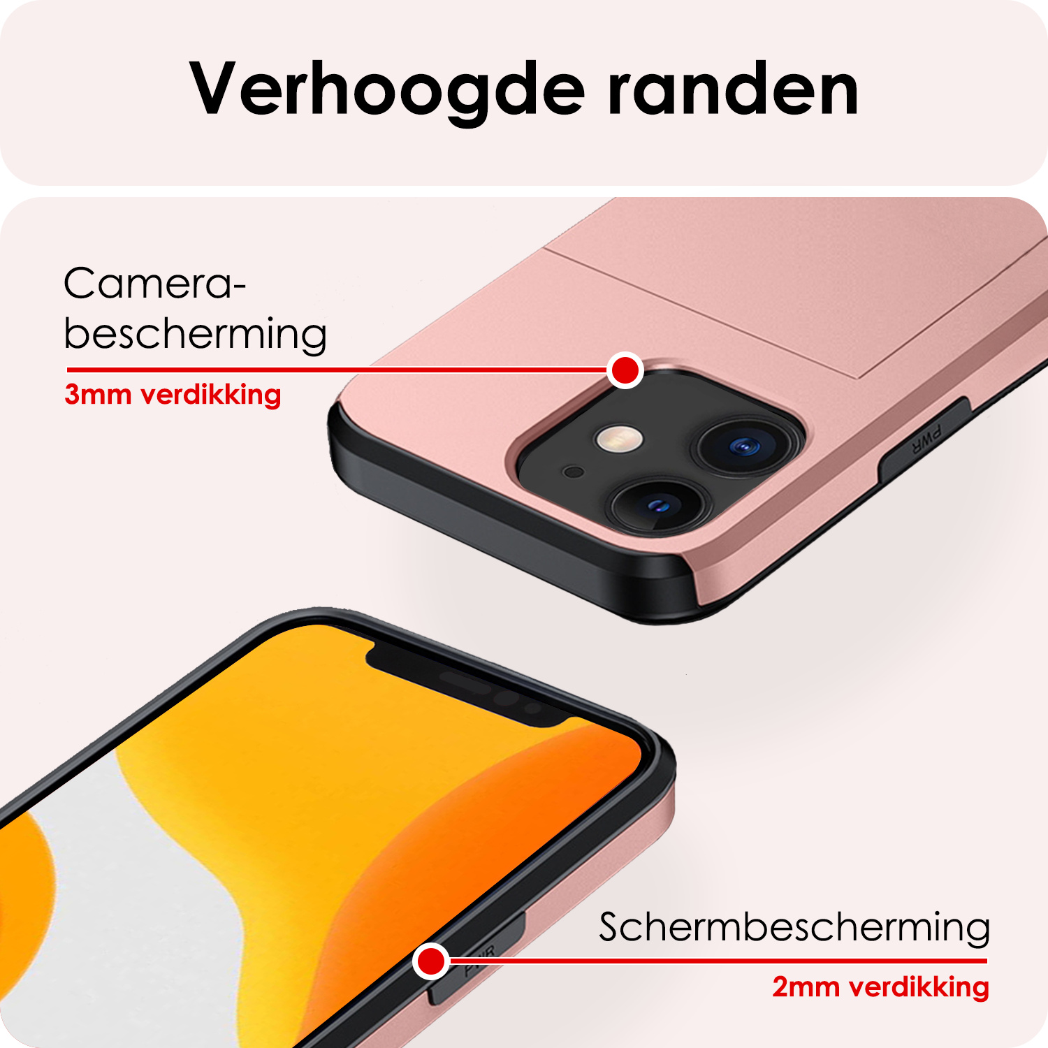 NoXx Hoes Geschikt voor iPhone 11 Hoesje Pasjeshouder Hard Cover Shock Proof Hard Case Hoes Met Kaarthouder - Rosé Goud