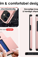 NoXx Hoes Geschikt voor iPhone 11 Hoesje Pasjeshouder Hard Cover Shock Proof Hard Case Hoes Met Kaarthouder - Rosé Goud