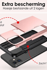 NoXx Hoes Geschikt voor iPhone 11 Hoesje Pasjeshouder Hard Cover Shock Proof Hard Case Hoes Met Kaarthouder - Rosé Goud