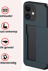 NoXx Hoes Geschikt voor iPhone 11 Hoesje Pasjeshouder Hard Cover Met Screenprotector Shock Proof Hard Case Hoes Met Kaarthouder - Donker Blauw