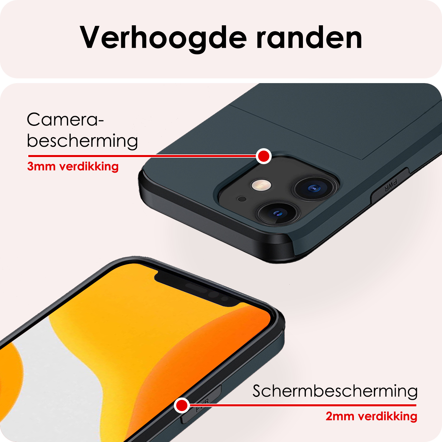 NoXx Hoes Geschikt voor iPhone 11 Hoesje Pasjeshouder Hard Cover Met Screenprotector Shock Proof Hard Case Hoes Met Kaarthouder - Donker Blauw