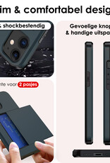 NoXx Hoes Geschikt voor iPhone 11 Hoesje Pasjeshouder Hard Cover Met Screenprotector Shock Proof Hard Case Hoes Met Kaarthouder - Donker Blauw