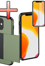 NoXx Hoes Geschikt voor iPhone 11 Hoesje Pasjeshouder Hard Cover Met Screenprotector Shock Proof Hard Case Hoes Met Kaarthouder - Donker Groen