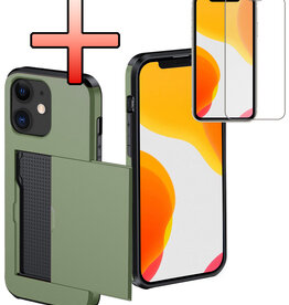 NoXx NoXx iPhone 11 Hoesje Pashouder Hard Met Screenprotector - Donker Groen
