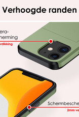 NoXx Hoes Geschikt voor iPhone 11 Hoesje Pasjeshouder Hard Cover Met Screenprotector Shock Proof Hard Case Hoes Met Kaarthouder - Donker Groen