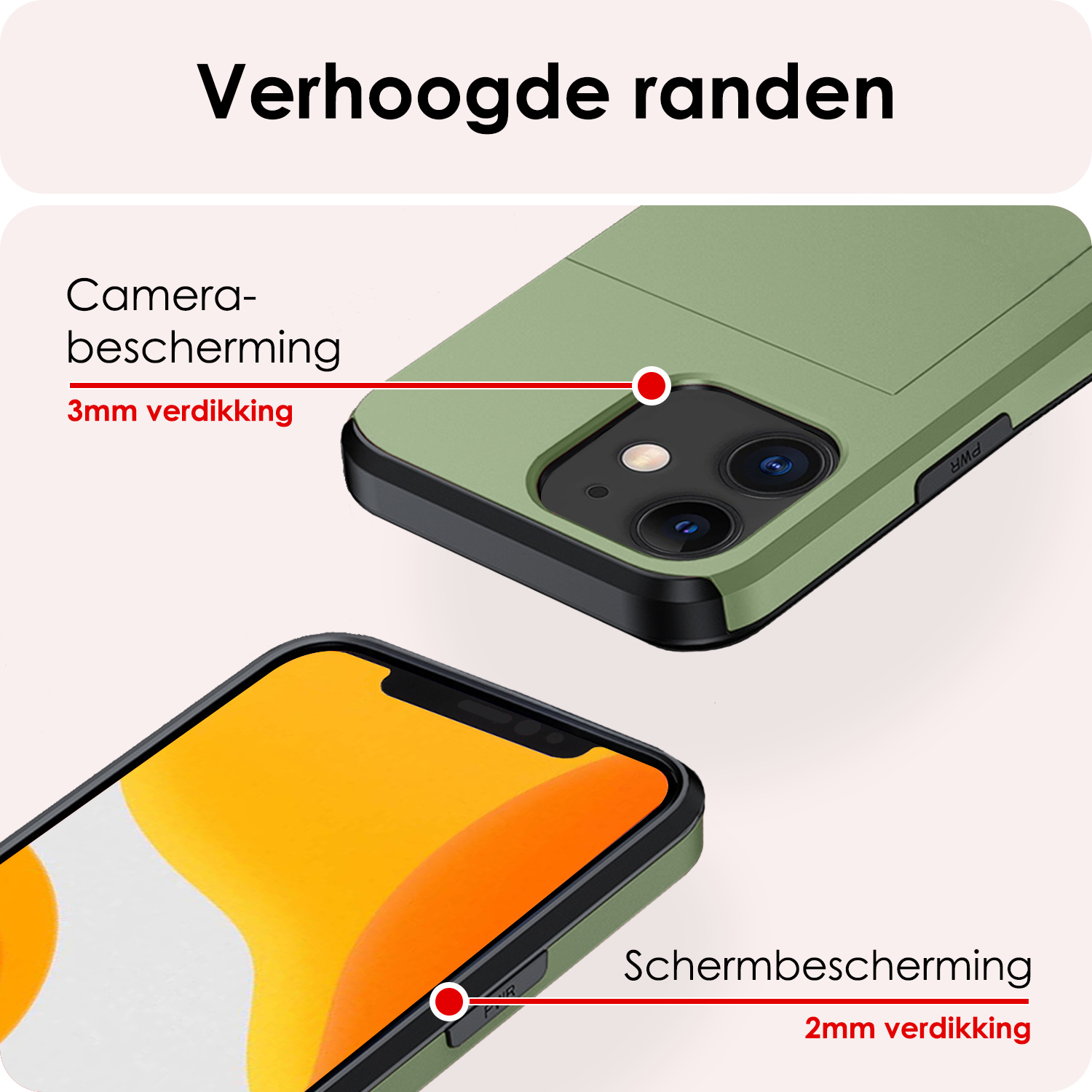 NoXx Hoes Geschikt voor iPhone 11 Hoesje Pasjeshouder Hard Cover Met Screenprotector Shock Proof Hard Case Hoes Met Kaarthouder - Donker Groen