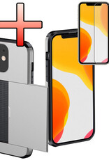 NoXx Hoes Geschikt voor iPhone 11 Hoesje Pasjeshouder Hard Cover Met Screenprotector Shock Proof Hard Case Hoes Met Kaarthouder - Grijs