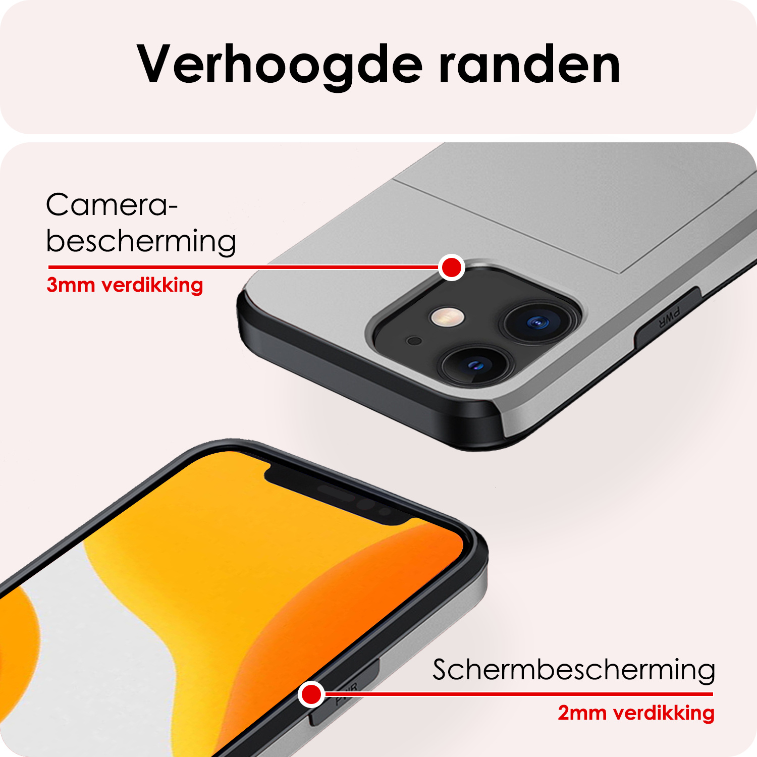 NoXx Hoes Geschikt voor iPhone 11 Hoesje Pasjeshouder Hard Cover Met Screenprotector Shock Proof Hard Case Hoes Met Kaarthouder - Grijs
