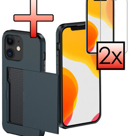 NoXx NoXx iPhone 11 Hoesje Pashouder Hard Met 2x Screenprotector - Donker Blauw