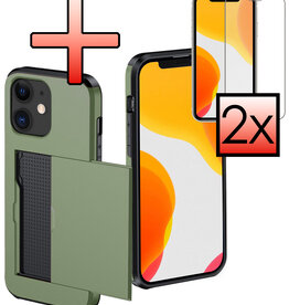 NoXx NoXx iPhone 11 Hoesje Pashouder Hard Met 2x Screenprotector - Donker Groen