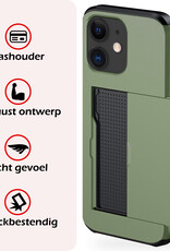 NoXx Hoes Geschikt voor iPhone 11 Hoesje Pasjeshouder Hard Cover Met 2x Screenprotector Shock Proof Hard Case Hoes Met Kaarthouder - Donker Groen