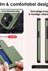 NoXx Hoes Geschikt voor iPhone 11 Hoesje Pasjeshouder Hard Cover Met 2x Screenprotector Shock Proof Hard Case Hoes Met Kaarthouder - Donker Groen