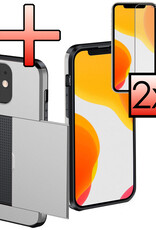 NoXx Hoes Geschikt voor iPhone 11 Hoesje Pasjeshouder Hard Cover Met 2x Screenprotector Shock Proof Hard Case Hoes Met Kaarthouder - Grijs