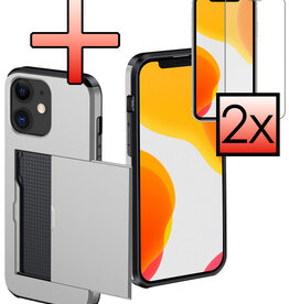 NoXx NoXx iPhone 11 Hoesje Pashouder Hard Met 2x Screenprotector - Grijs