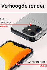 NoXx Hoes Geschikt voor iPhone 11 Hoesje Pasjeshouder Hard Cover Met 2x Screenprotector Shock Proof Hard Case Hoes Met Kaarthouder - Grijs
