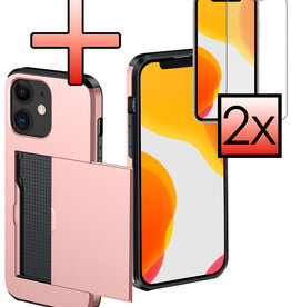 NoXx NoXx iPhone 11 Hoesje Pashouder Hard Met 2x Screenprotector - Rosé Goud