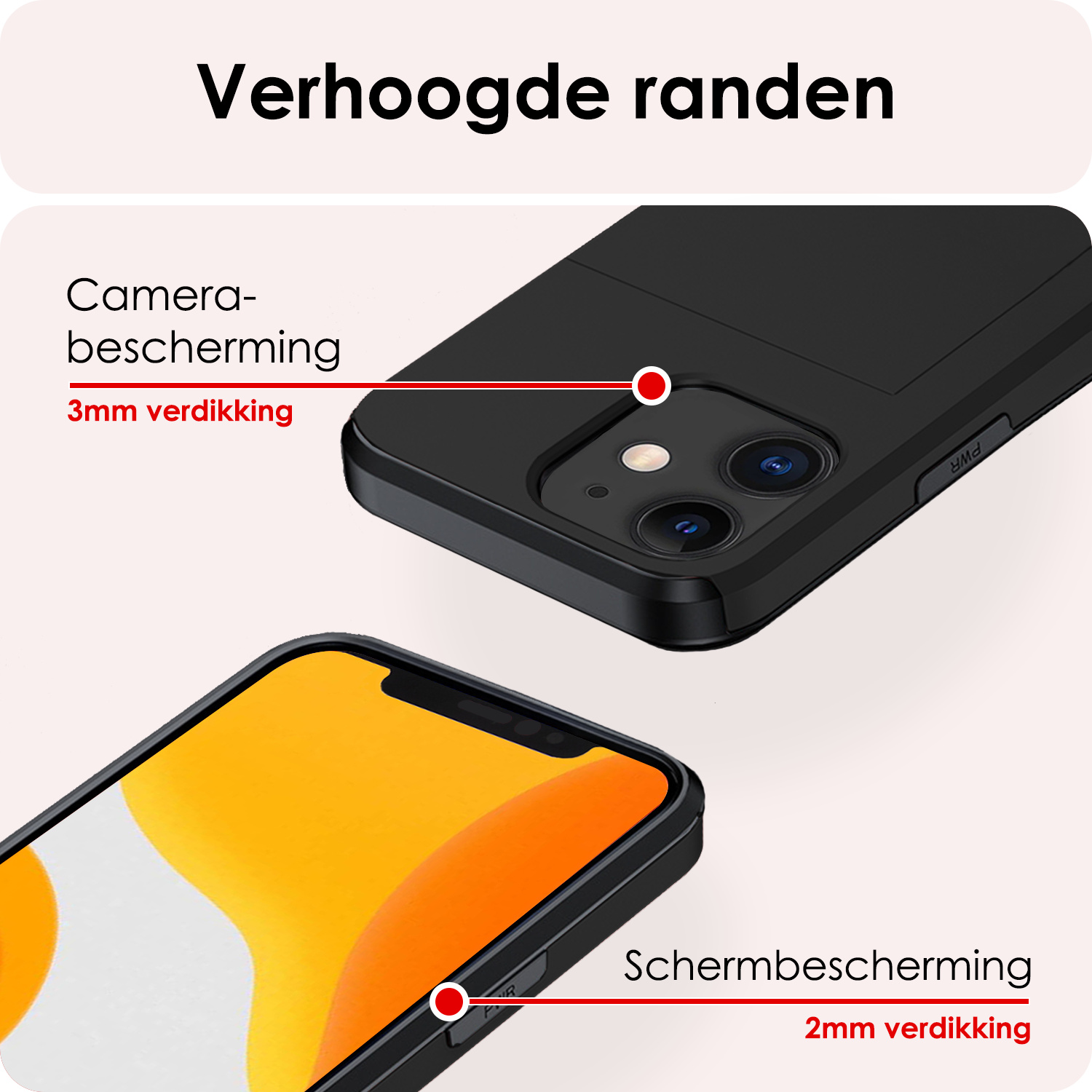 NoXx Hoes Geschikt voor iPhone 11 Hoesje Pasjeshouder Hard Cover Met 2x Screenprotector Shock Proof Hard Case Hoes Met Kaarthouder - Zwart