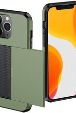NoXx Hoes Geschikt voor iPhone 11 Pro Hoesje Pasjeshouder Hard Cover Shock Proof Hard Case Hoes Met Kaarthouder - Donker Groen