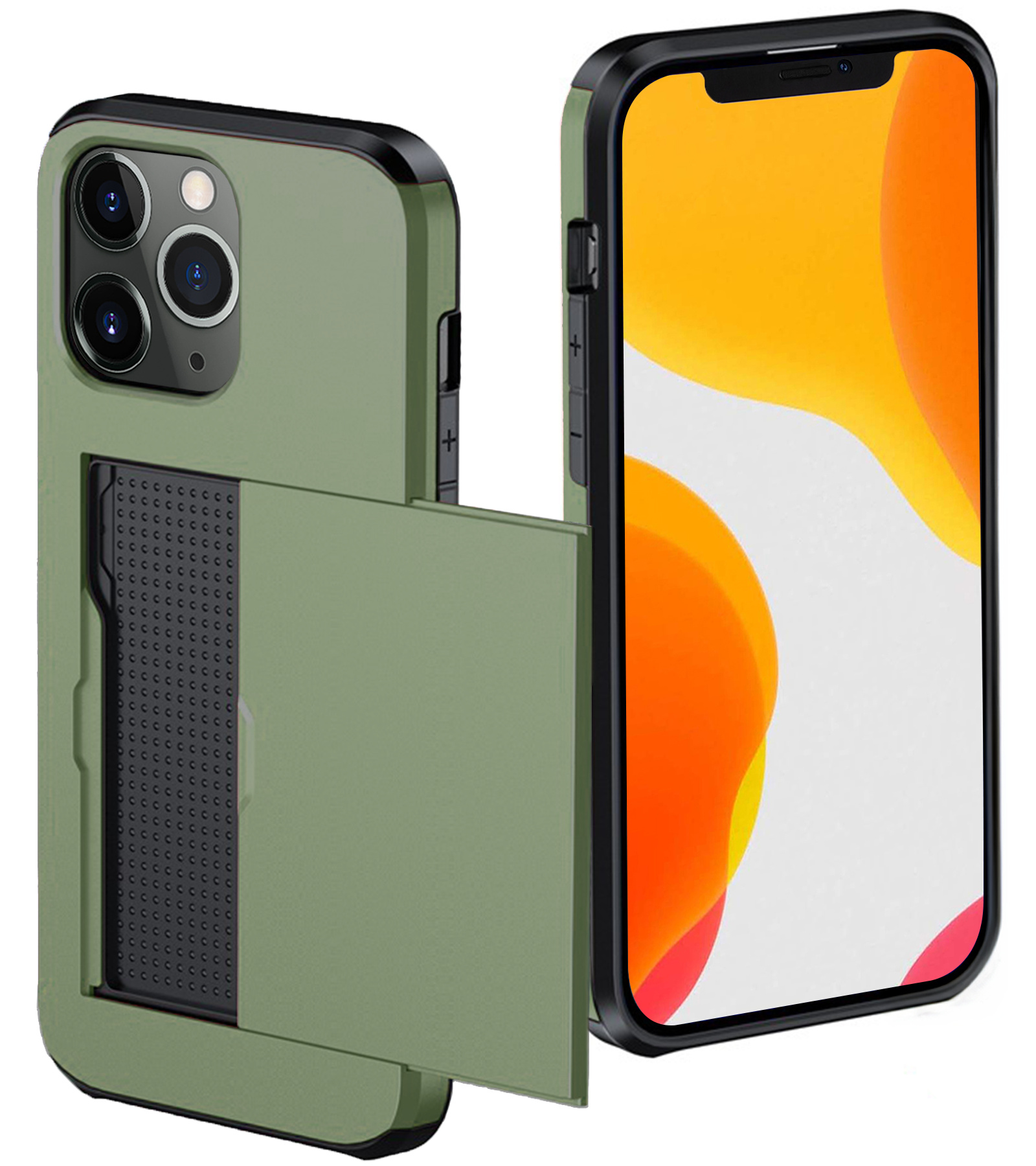 NoXx Hoes Geschikt voor iPhone 11 Pro Hoesje Pasjeshouder Hard Cover Shock Proof Hard Case Hoes Met Kaarthouder - Donker Groen