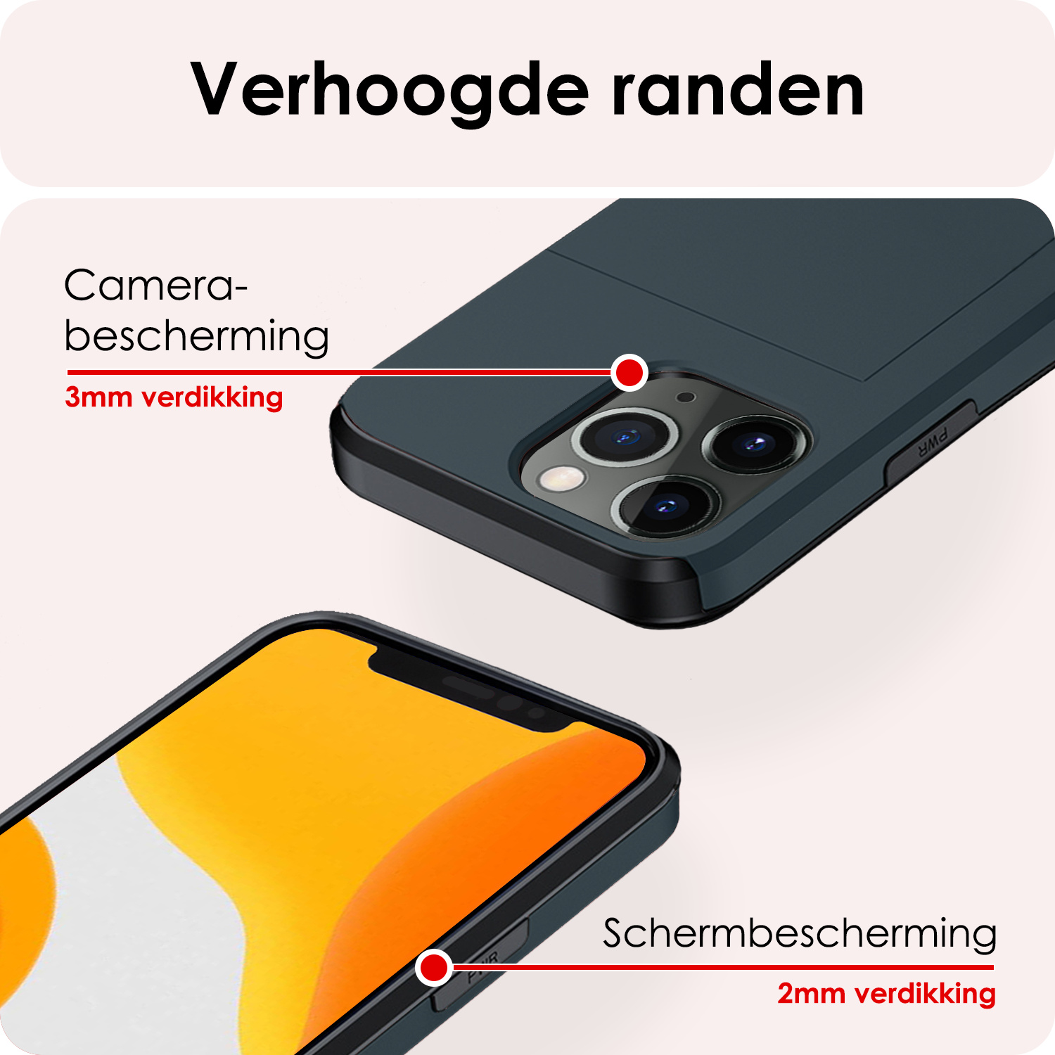 NoXx Hoes Geschikt voor iPhone 11 Pro Hoesje Pasjeshouder Hard Cover Met Screenprotector Shock Proof Hard Case Hoes Met Kaarthouder - Donker Blauw