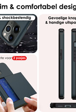 NoXx Hoes Geschikt voor iPhone 11 Pro Hoesje Pasjeshouder Hard Cover Met Screenprotector Shock Proof Hard Case Hoes Met Kaarthouder - Donker Blauw